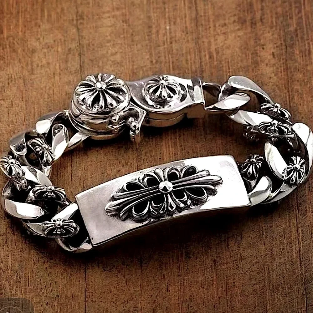 Stainless Steel Vintage Style Cross Unisex Bracelet Chain Link